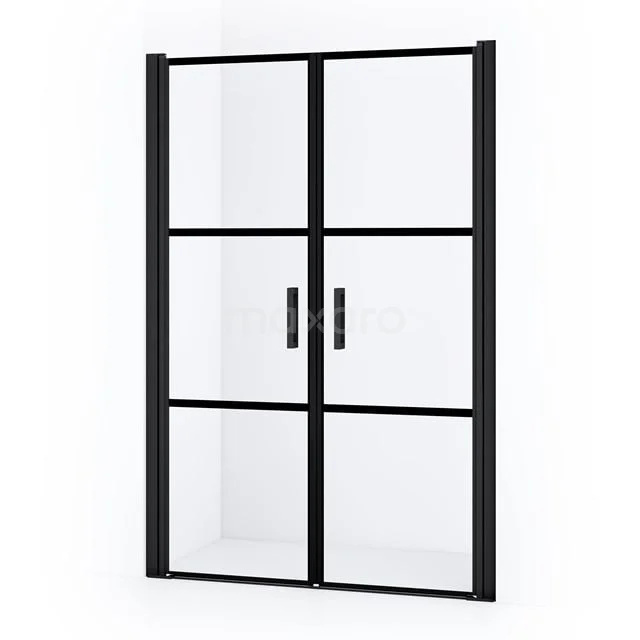 Diamond Shower door | 120 cm Matte black Clear with 4 black stripes Bi-fold door DDE1060618MB