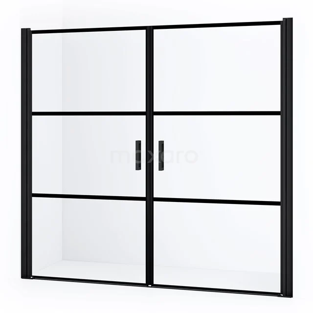 Duschtür Diamond DDE1090918MBN Schwarze industrielle Duschwand mit doppelt Klarglas und Metallrahmen, perfekt für einen modernen Badezimmerstil.