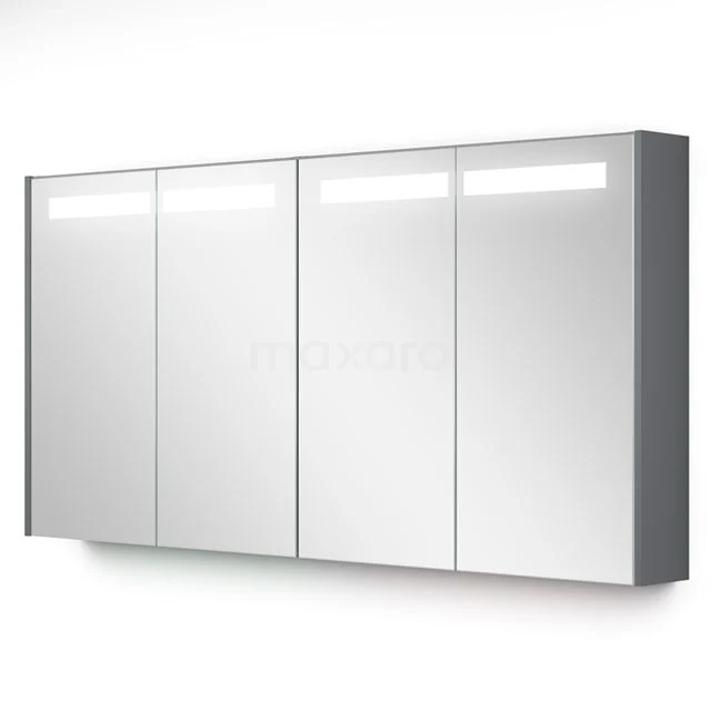 Spiegelschrank mit Beleuchtung Modulo 137.6x70cm Mittelgrau K99-1400-59008-03 Wandmontierter Badezimmer Spiegelschrank mit vier Spiegeltüren, LED-Beleuchtung und grauen Seiten, ideal für moderne Bäder.