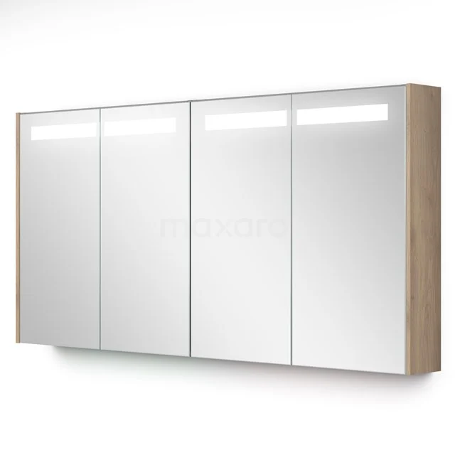 Spiegelschrank mit Beleuchtung Modulo 137.6x70cm hellbraune Eiche K99-1400-59008-34 Holz-Badschrank mit vier Spiegeltüren und integrierter LED-Beleuchtung, perfekt für stilvolle Badezimmerlagerung.