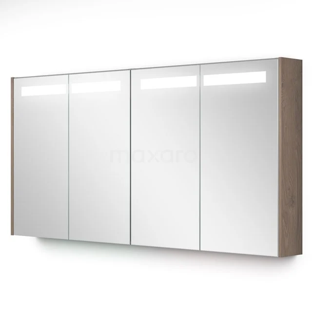 Spiegelschrank mit Beleuchtung Modulo 137.6x70cm mittelbraune Eiche K99-1400-59008-36 Spiegelschrank mit LED-Beleuchtung, vier Türen, Holzoptik-Seitenpaneele, ideal für moderne Badezimmerlagerung.