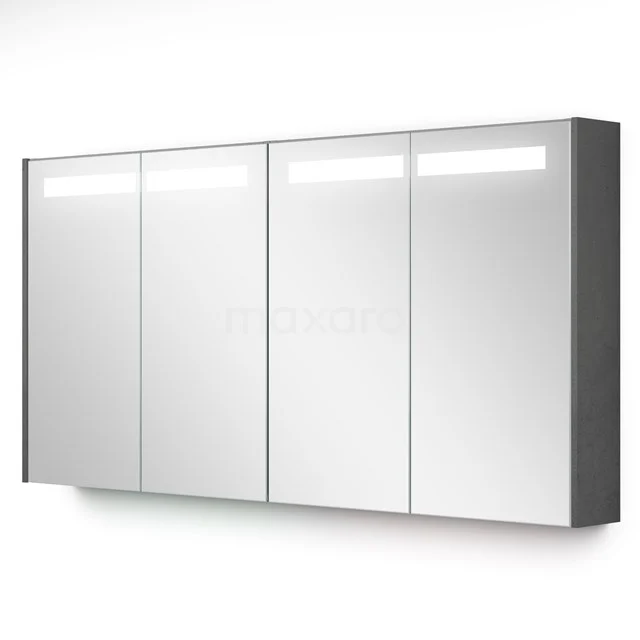 Badschrank mit Spiegeltüren, LED-Beleuchtung, grauer Ausführung und schlankem Design; ideal für moderne Bäder.