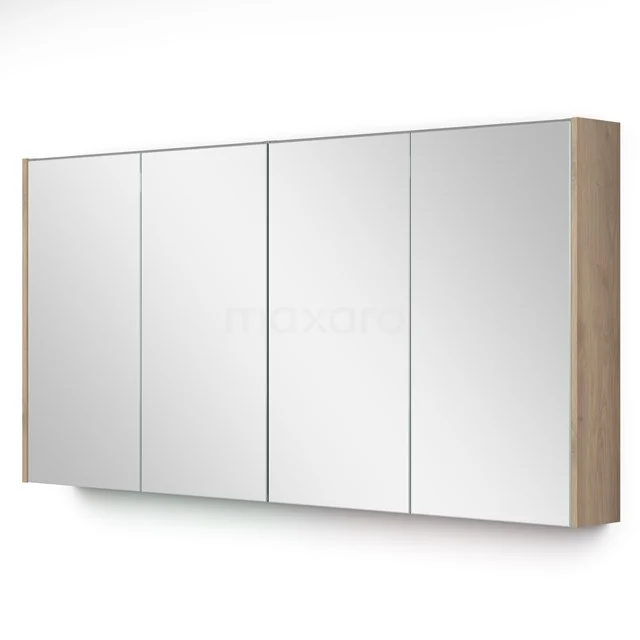 Spiegelschrank mit Beleuchtung Modulo 137.6x70cm hellbraune Eiche K99-1400-59009-34 Spiegelschrank mit vier Türen, Holzoptik-Seiten, moderner Stil, ideal für Badezimmerlagerung und Organisation.