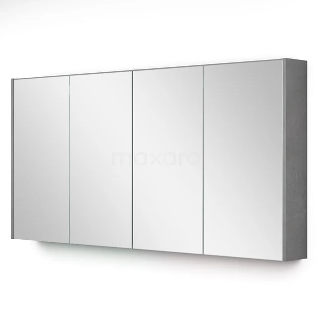 Spiegelschrank mit Beleuchtung Modulo 137.6x70cm aus hellgrauem Beton K99-1400-59009-50 Moderne Badschrank mit vier Spiegeldeuren, strakke silbergraue Ausführung und platzsparendem Design.