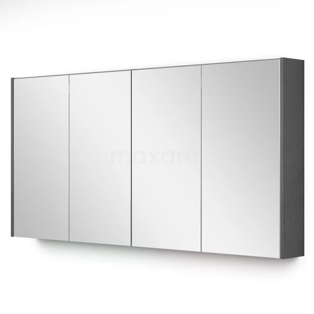 Spiegelschrank mit Beleuchtung Modulo 137.6x70cm Dunkelgrau Beton K99-1400-59009-51 Grauer Badezimmer-Spiegelschrank mit vier Türen, schlichte Aluminiumoberfläche, ideal für moderne Badezimmerlagerung.