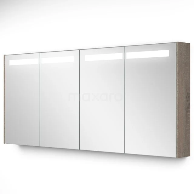 Spiegelschrank mit LED-Beleuchtung, 4 Türen, Holzoptik-Seiten, großzügige Stauraummöglichkeiten, perfekt für jedes moderne Badezimmer.