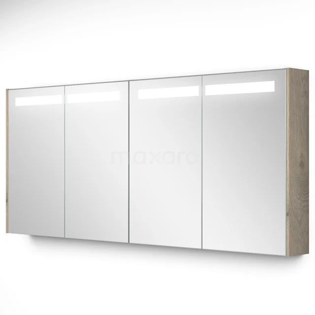 Spiegelschrank mit Beleuchtung Modulo 157.6x70cm hellgraue Eiche K99-1600-59008-33 Moderne Badschrank mit vier Spiegeldeuren, Holz-Optik Seiten und integrierter LED-Beleuchtung.