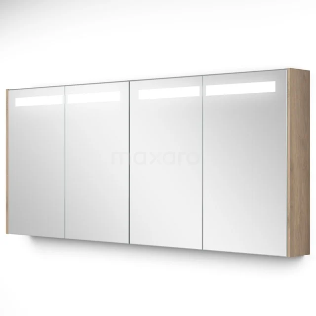 Spiegelschrank mit Beleuchtung Modulo 157.6x70cm Eiche hellbraun K99-1600-59008-34 Spiegelschrank Bad mit LED-Beleuchtung, vierteilige Design in Weiß und Holzfinish, perfekt für die Aufbewahrung in modernen Bädern.