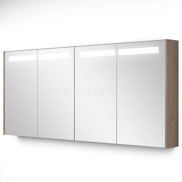 Spiegelschrank mit Beleuchtung Modulo 157.6x70cm mittelbraune Eiche K99-1600-59008-36 Moderne Spiegelschrank mit LED-Beleuchtung, hölzernen Seiten und vier Türen für praktische Badezimmerlagerung.