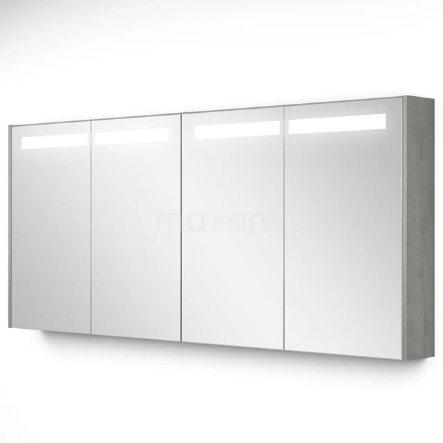 Spiegelschrank mit Beleuchtung Modulo 157.6x70cm Grau Eiche K99-1600-59008-39 Weiße Badezimmerspiegel mit LED-Beleuchtung, vier Türen und modernem Design für die Badezimmerlagerung.