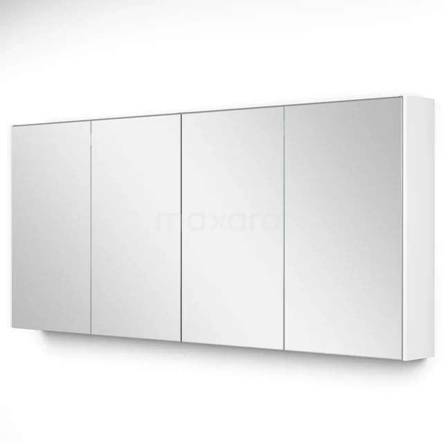 Weiße Spiegelschrank mit vier Türen, minimalistisches Design, perfekt für Badezimmerlagerung und organisierten Gebrauch.