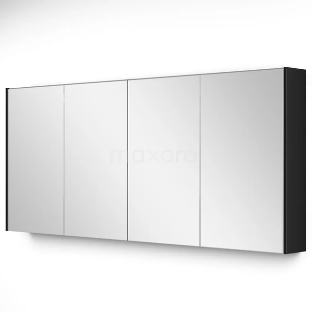Spiegelschrank mit Beleuchtung Modulo 157.6x70cm Hochglanz Schwarz K99-1600-59009-11 Schwarzer Spiegelschrank mit vier Türen, schlankem Design und großzügigem Stauraum, ideal für moderne Bäder.