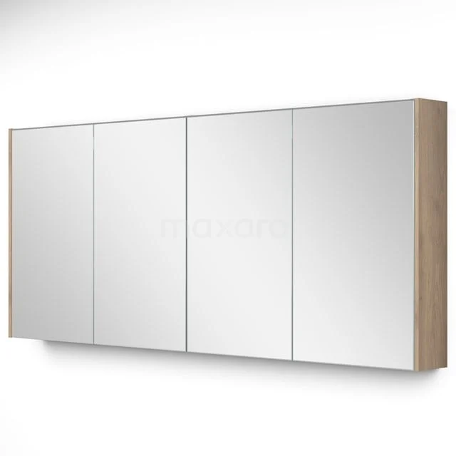 Spiegelschrank mit Beleuchtung Modulo 157.6x70cm Eiche hellbraun K99-1600-59009-34 Badezimmerspiegelkasten mit vier Türen, Holz-Optik-Seitenpaneelen, moderner Stil, ideal für zusätzlichen Stauraum im Badezimmer.