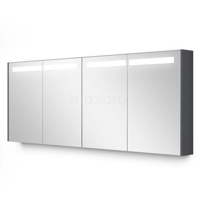 Weißer Badschrank mit vier Spiegeltüren, integrierter LED-Beleuchtung und sauberer Verarbeitung für moderne Badezimmerlagerung.