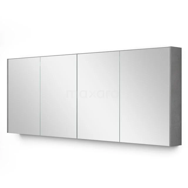 Spiegelschrank mit Beleuchtung Modulo 177.6x70cm hellgrauer Beton K99-1800-59009-50 Breiter Spiegelschrank mit vier Türen, modernes Design, glänzende Aluminiumoberfläche, ideal für Badezimmerlagerung.