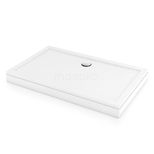 Rechteckige weiße Duschwanne mit Abfluss, keramisches Material, elegantes Design, perfekt für ein modernes Badezimmer.