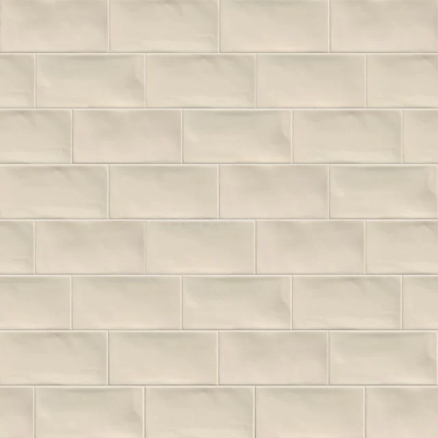 Malta Wandfliese | 7.5x15cm Uni Beige Glänzend Handform 501-020102 Cremefarbene keramische Badezimmerfliese mit Relief und Ziegelmuster, ideal für eine stilvolle Wandverkleidung.