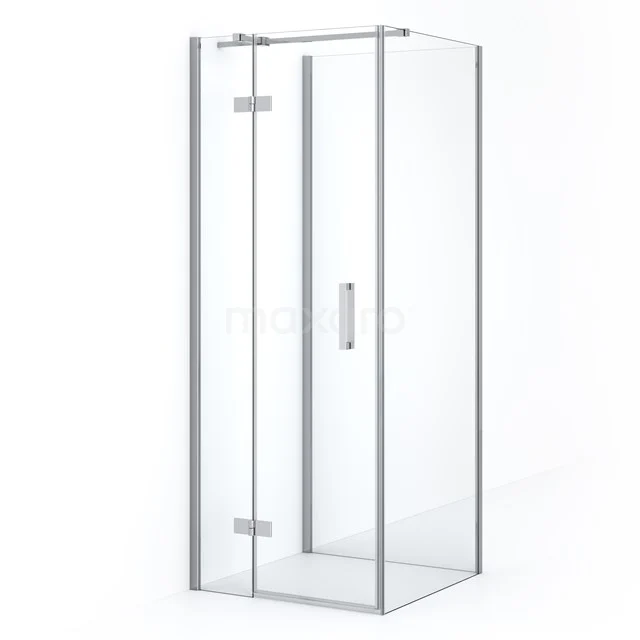 Glasene Duschkabine quadratisch mit silberfarbenem Rahmen, Scharnier Tür und klaren Linien, perfekt für moderne Bäder.