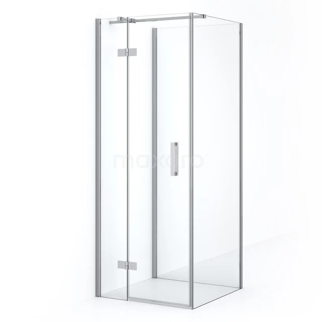 Glasene Duschkabine quadratisch mit silberfarbenem Rahmen, Scharnier Tür und klaren Linien, perfekt für moderne Bäder.