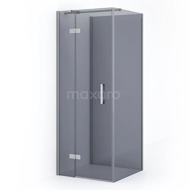 Diamond Shower cabin | 80x80 cm Chrome Smoke glass Pivot door Semi-detached square CDF21350808311C Grey shower enclosure with corner step, clear glass and metal handle, ideal for a modern bathroom.