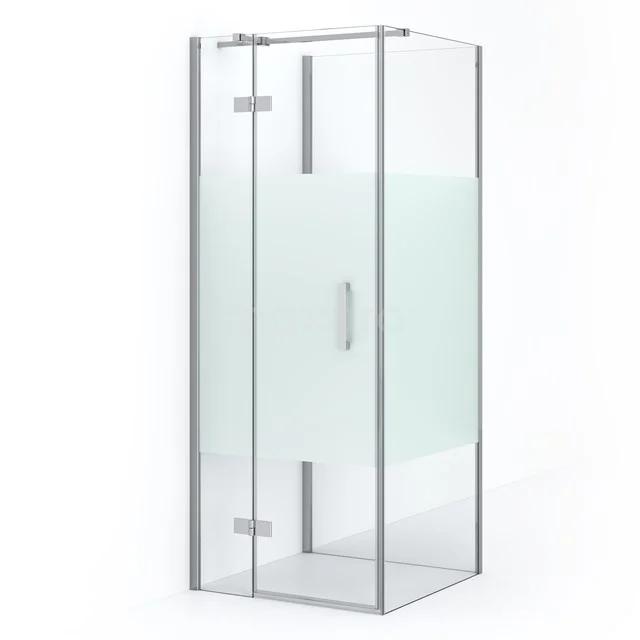 Diamond Duschkabine | 80x80 cm Chrom Drehtür Halbfreistehendes Quadrat CDF21350808313C Glas Duschkabine mit matglas Detail, eckige Form, ideal für moderne Bäder.