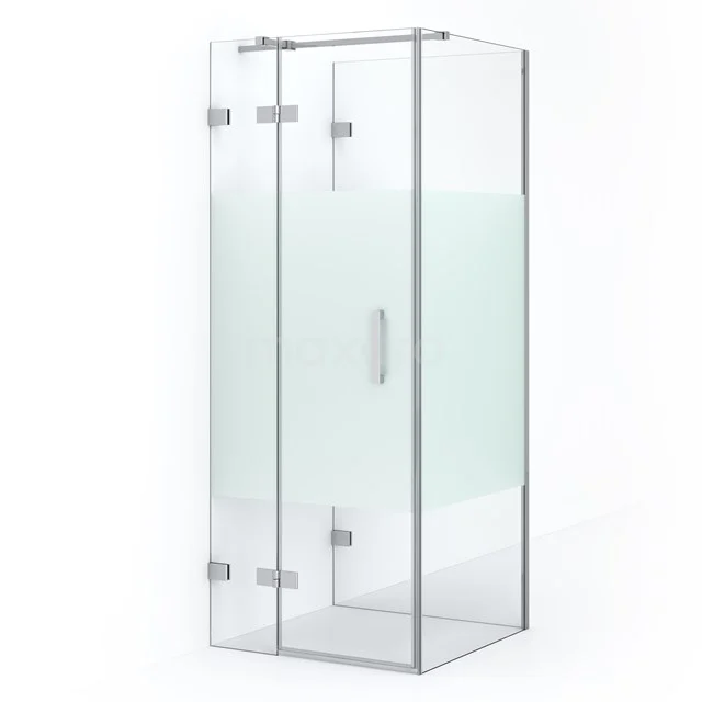 Shower enclosure with matt glass decor, corner model, sleek aluminium profiles, ideal for modern bathrooms.