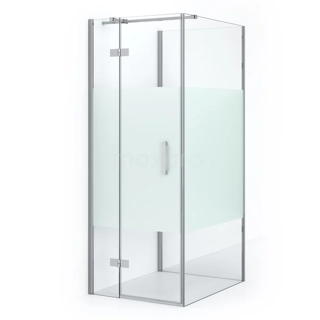 Glass shower enclosure with frosted glass, silver profile and pivot door, perfect for a modern bathroom.