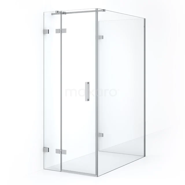 Eck-Duschkabine aus Klarglas mit Chrom-Scharniere, platzsparendes Design und geeignet für moderne Bäder.