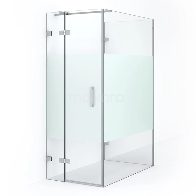 Duschkabine Halb freistehend Diamant 140x80cm 8mm Sicherheitsglas klar mit Mattstreifen Chrom CDF21351408323C Glas Duschkabine mit matter Leiste, rechteckigem Design und rostfreien Scharnieren, ideal für moderne Bäder.