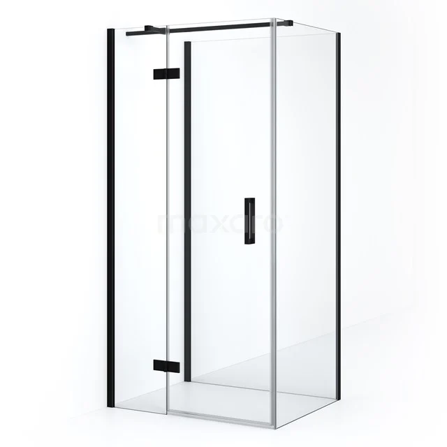 Diamond Duschkabine | 100x80 cm Matt Schwarz Drehtür Halbfreistehendes Rechteck CDF21460810310MB Duschkabine mit Schwarz Rahmen, Klarglas und Schiebetür, moderne Badezimmerstil, ideal für kompakte Räume.