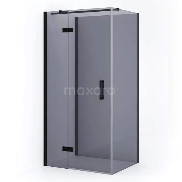 Black shower enclosure with frosted glass door, modern design, perfect for a stylish bathroom renovation.