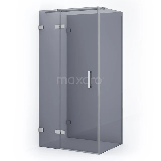 Grey corner shower cabin with glass panels and chrome accents, ideal for modern bathroom design.