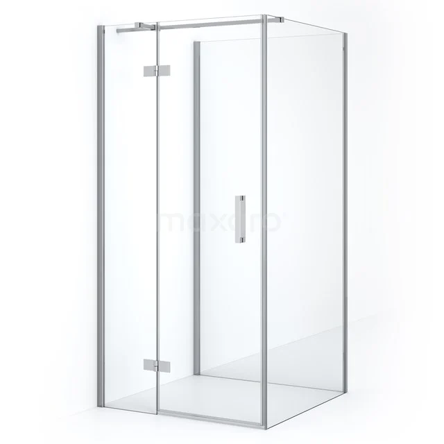Glass shower enclosure with aluminium frame, square design, clear glass, ideal for a modern bathroom.