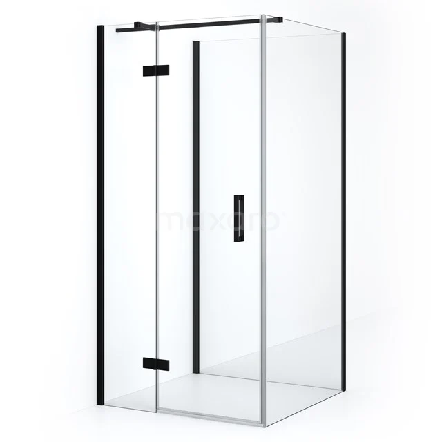 Modern glass shower enclosure with black aluminium details, sliding door and sleek design for a stylish bathroom.