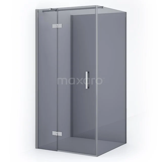 Graue Glas-Duschkabine mit quadratischer Form, klaren Linien und chromfarbigem Haltegriff, perfekt für ein modernes Badezimmer.