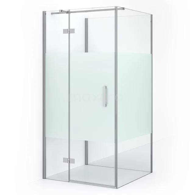 Diamond Shower cabin | 90x90 cm Chrome Clear with matt strip Pivot door Semi-detached square CDF21360909313C Modern glass shower enclosure with aluminium frame and frosted glass details, ideal for stylish bathroom design.