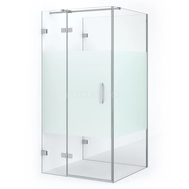 Duschkabine halb freistehend Diamond 100x90cm 8mm klares Sicherheitsglas mit mattem Streifen Chrom CDF21460910323C Glas Duschkabine mit Mattglas, Eckmodell, minimalistisches Design und Edelstahl Akzenten, perfekt für moderne Bäder.