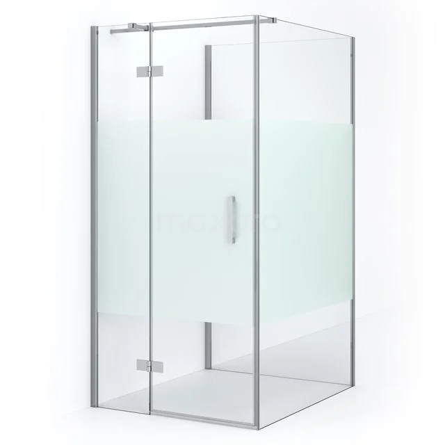 Duschkabine halb-freistehend Diamond 110x100cm 8mm Sicherheitsglas klar mit Mattstreifen Chrom CDF21461110313C Glas Duschkabine mit Mattglasdetail, Eckmodell, straffes Design und Aluminium Profile für einen modernen Badezimmerstil.