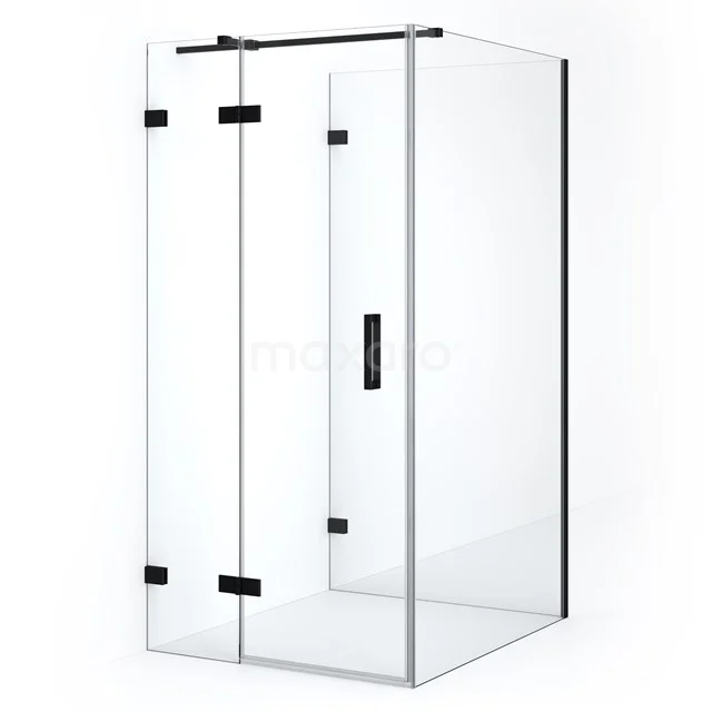 Duschkabine halb freistehend Diamond 110x100cm 8mm klares Sicherheitsglas Matt Schwarz CDF21461110320MB Glas Duschkabine mit Schwarz Akzenten, rechteckiges Design, ideal für ein modernes Badezimmer.
