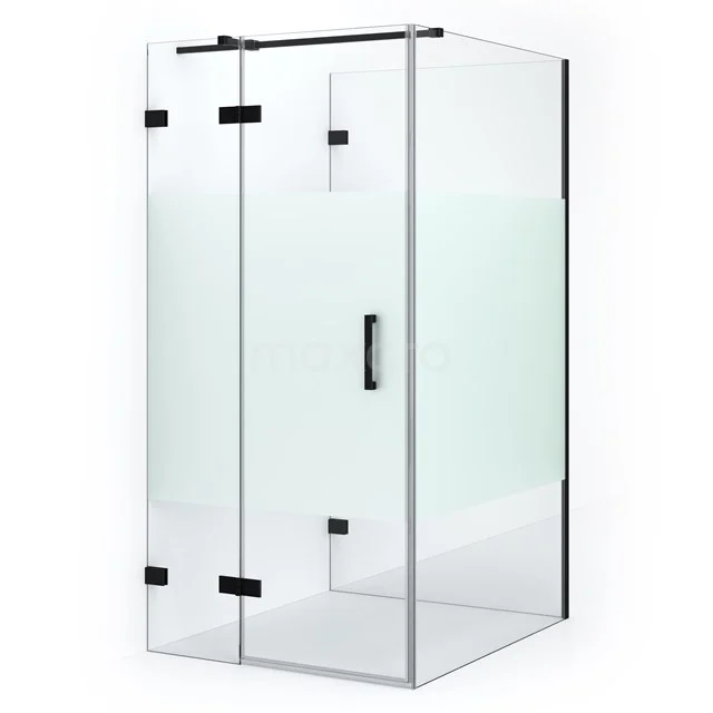Diamond Shower cabin | 110x90 cm Matte black Clear with matt strip Pivot door Semi-detached rectangle CDF21361109323MB Stylish glass shower enclosure with matte black fittings, rectangular design and partly frosted glass for bathroom privacy.
