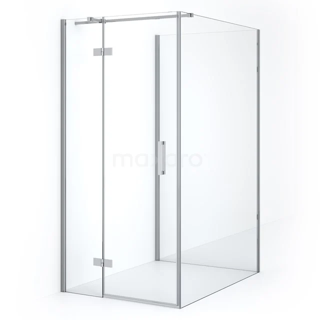 Duschkabine Halb freistehend Diamant 140x100cm 8mm Sicherheitsglas Chrom CDF21461410310C Glasene Duschkabine mit silbernen Aluminiumprofilen und Drehtür, straffes Design ideal für moderne Bäder.