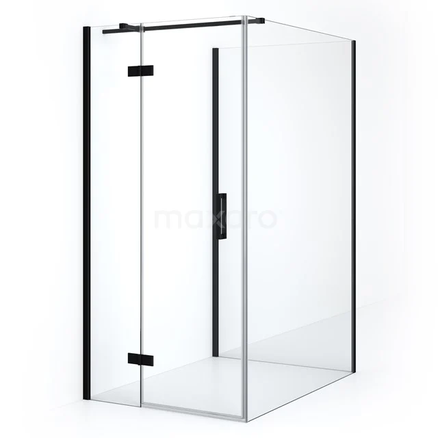 Black industrial shower enclosure made of glass with matte black details, modern design for the bathroom.