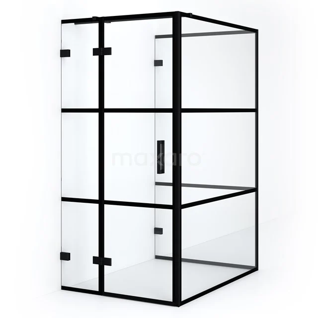 Duschkabine Halb freistehend Diamant 140x90cm 8mm klares Sicherheitsglas mit schwarzen Streifen Matt Schwarz CDF21361409328MB Duschkabine mit Schwarz Rahmen, industriellen Stil, Klarglas, ideal für ein modernes Badezimmer.