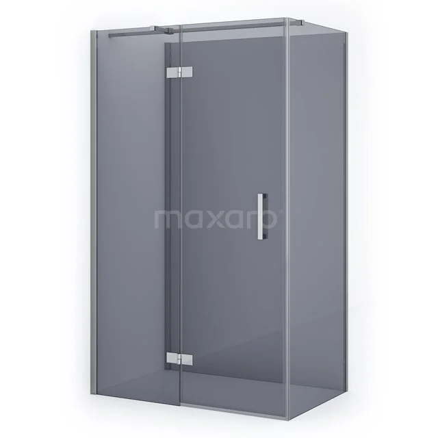 Eck-Duschkabine mit mattem Grau Glas, rostfreien Scharnieren und modernem Design, ideal für ein stilvolles Badezimmer.