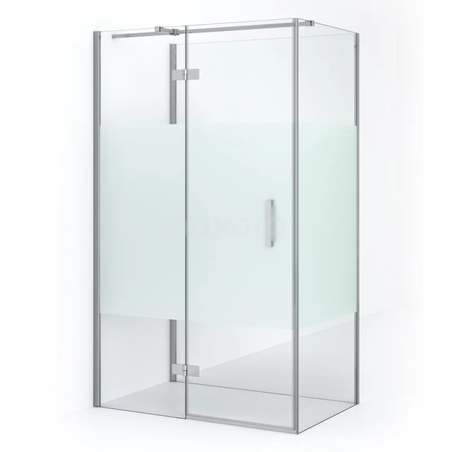 Shower enclosure with matt glass details, silver profiles and hinged door, stylish and ideal for any bathroom.