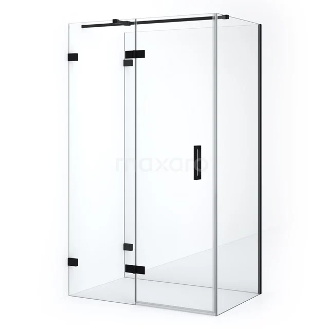 Duschkabine halb freistehend Diamond 110x80cm 8mm klares Sicherheitsglas Matt Schwarz CDF21560811320MB Duschkabine mit Schwarz Rahmen, Schiebetür und Klarglas, modernes Design ideal für eine stilvolle Badezimmer Einrichtung.