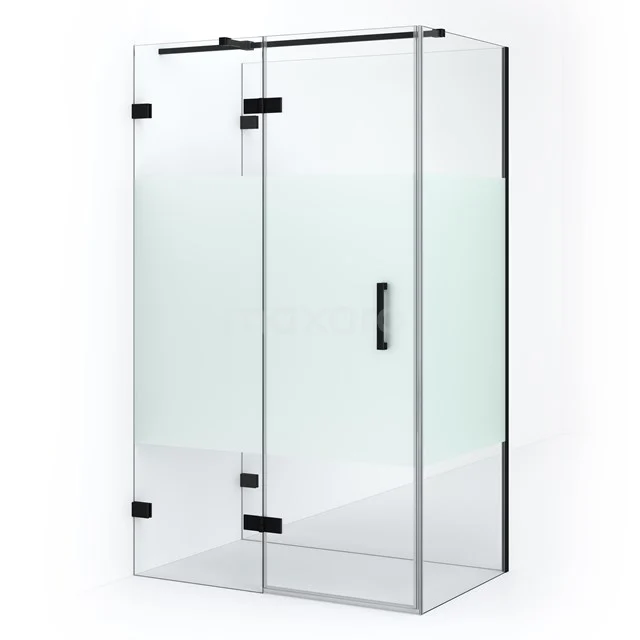 Moderne Glaskabine mit mattgläserner Paneel, schwarzem Rahmen und Schiebetür, perfekt für ein stilvolles Badezimmer.