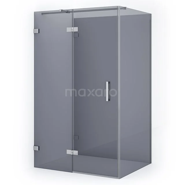 Grey glass shower enclosure with corner step and minimalist design, ideal for a modern bathroom.