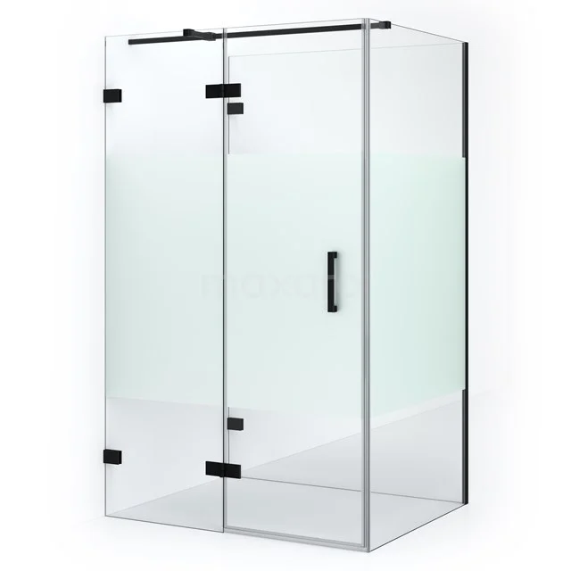 Duschkabine halb-freistehend Diamond 120x100cm 8mm klares Sicherheitsglas mit Mattstreifen Matt Schwarz CDF21661012323MB Glas Duschkabine mit mattschwarzem Kunststoffrahmen, Doppeltür und mattglasdetails; perfekte Ergänzung für moderne Bäder.