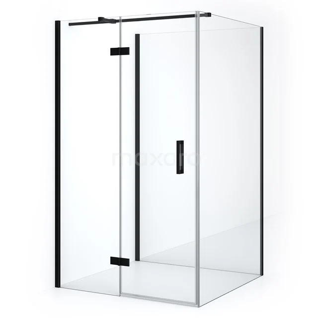 Duschkabine halb-freistehend Diamond 120x120cm 8mm klares Sicherheitsglas Matt Schwarz CDF21661212310MB Glas Duschkabine mit Schwarz Akzenten, minimalistisches Design, ideal für ein modernes Badezimmer.